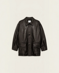 Veste Maeve en cuir d'agneau marron foncé Grain De Café par Arma pour Merci Paris, coupe droite avec poches plaquées