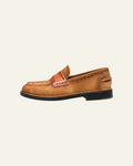 Moccasin Merci Paris Elia Maurizi in brown suede leather with brogue details and smooth leather strap
