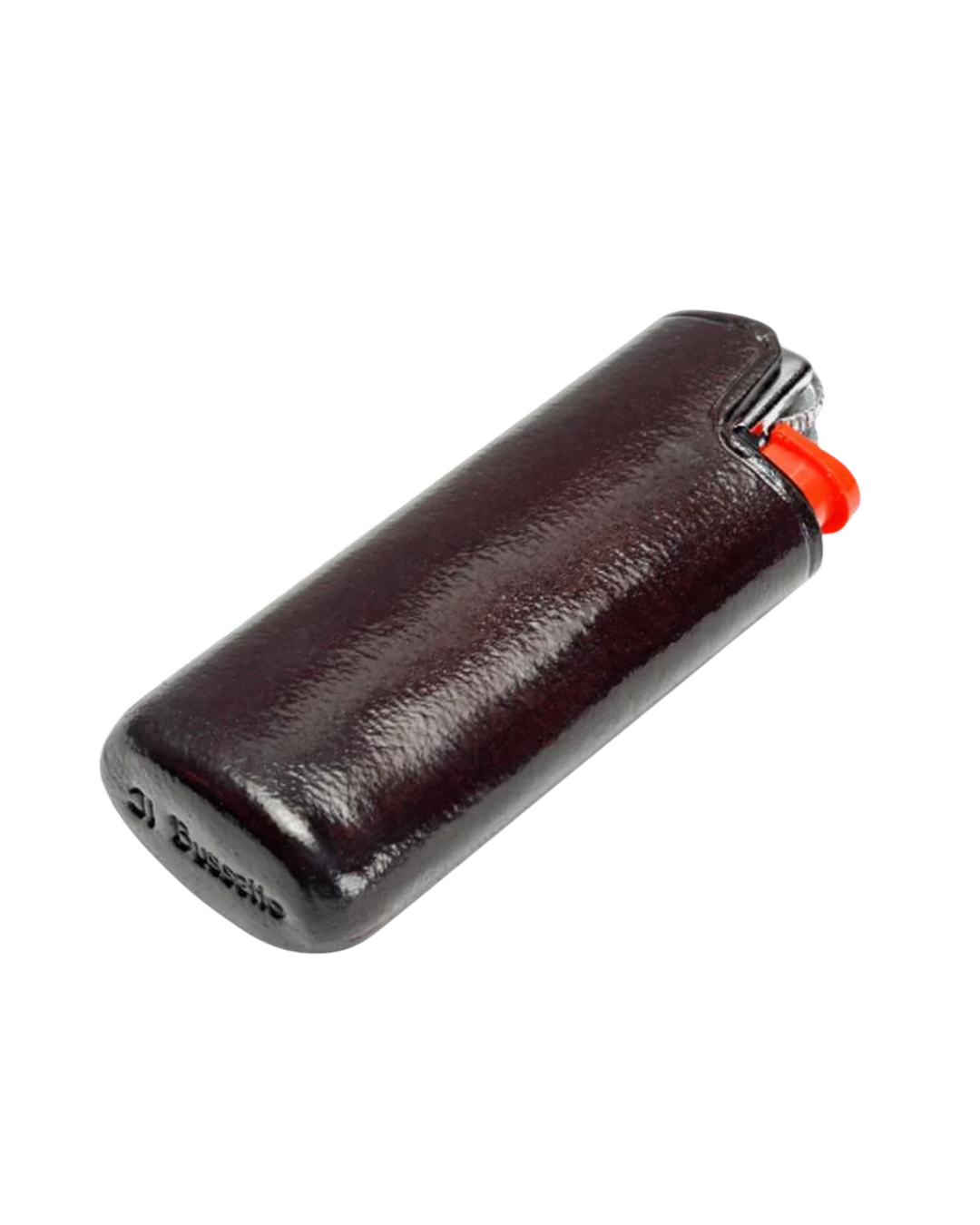 Étui à briquet Merci Paris en cuir marron foncé tanné végétal pour briquet BIC Mini, design artisanal sans couture