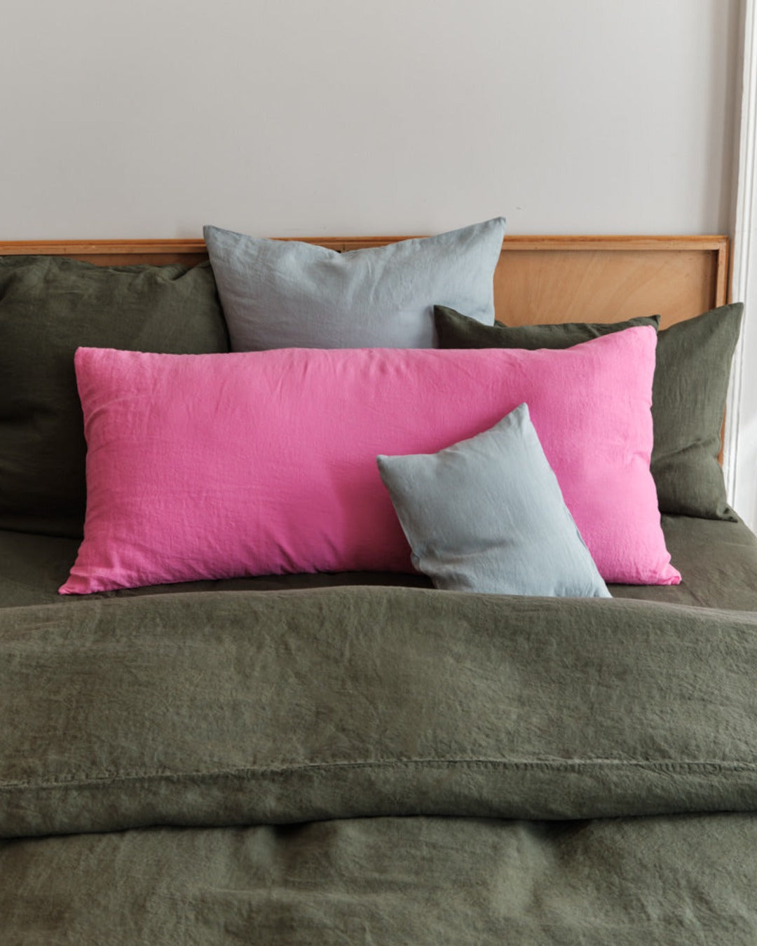 Merci - Coussin Rectangle En Lin Lavé - Rose Garance