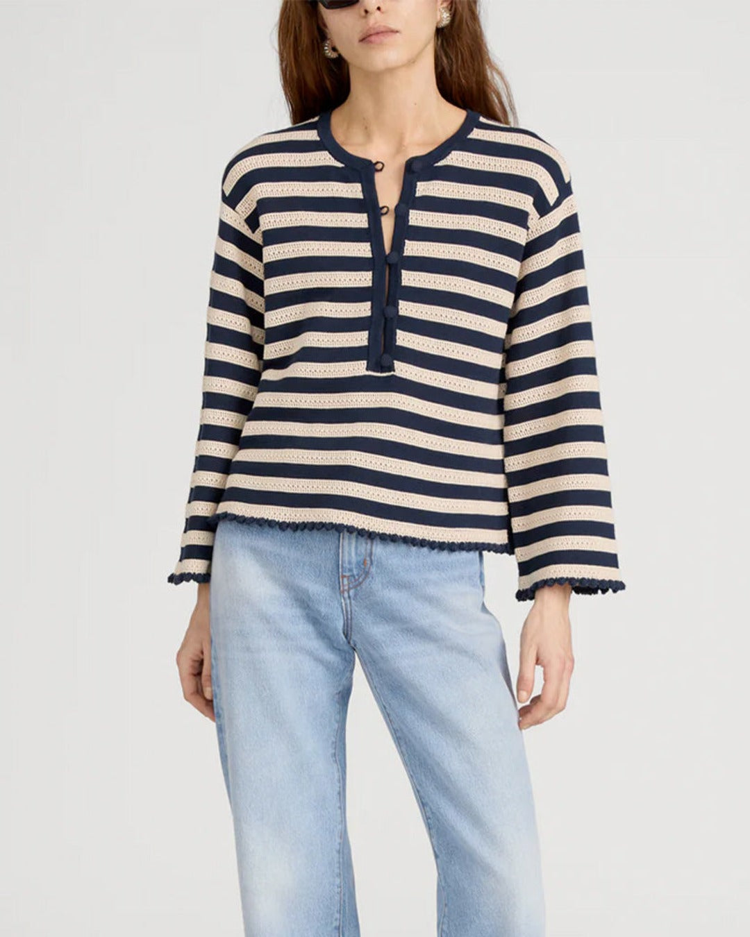 Frame - Captain Sweater - Cream & Navy