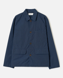 Veste Warmus bleu marine Merci Paris en toile de coton avec col chemise, poches avant et fermeture boutonnée