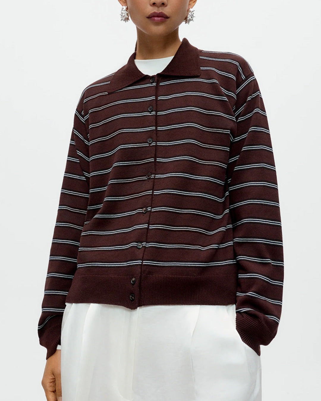 Cordera - Striped Polo Cardigan - Brown