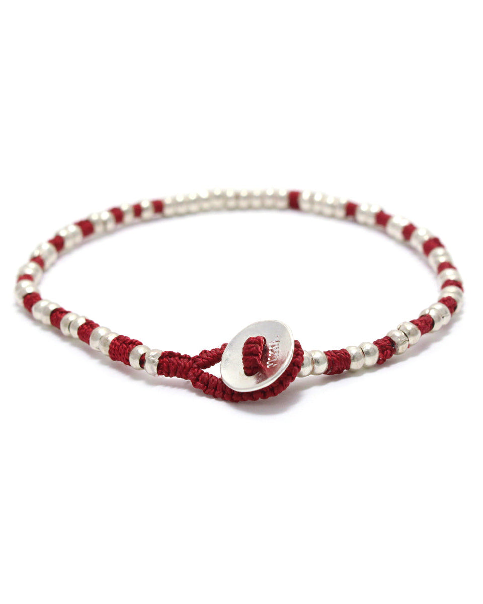 Mikia - Silver Beads Bracelet - Red
