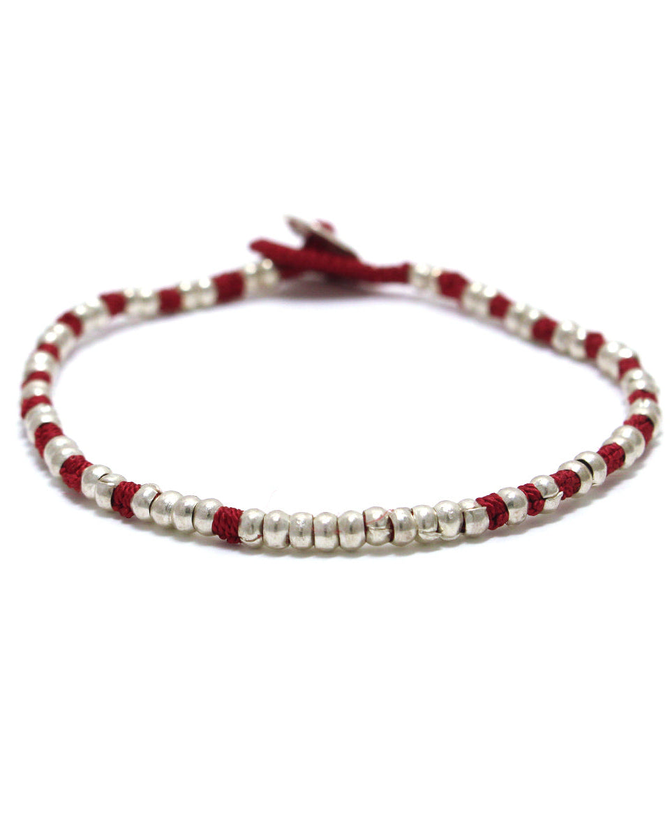 Mikia - Silver Beads Bracelet - Red