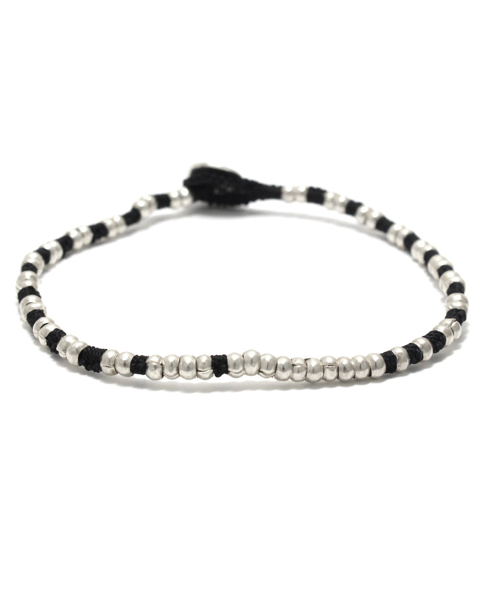 Mikia - Silver Beads Bracelet - Black