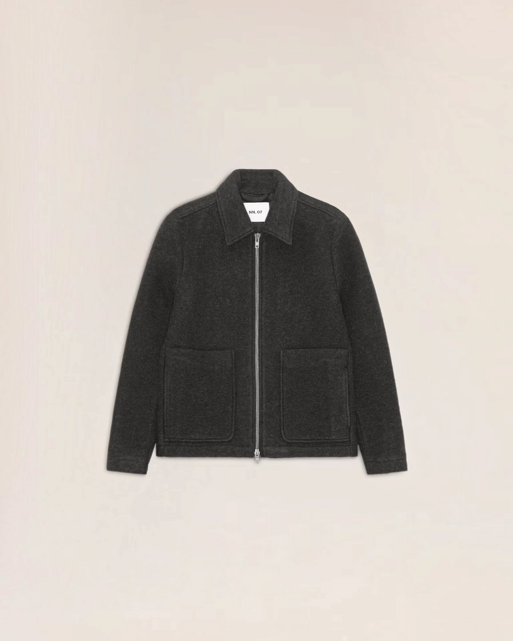 Veste Gael grise en laine mélangée de Merci Paris, coupe droite inspirée des vestes de stade avec fermeture zippée.
