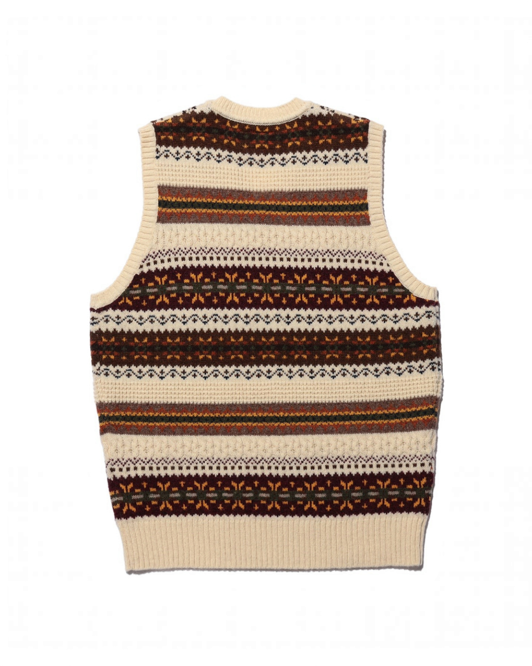 Pull sans manches Merci Paris Beams Plus en maille jacquard Fair Isle marron avec motifs géométriques et col en V