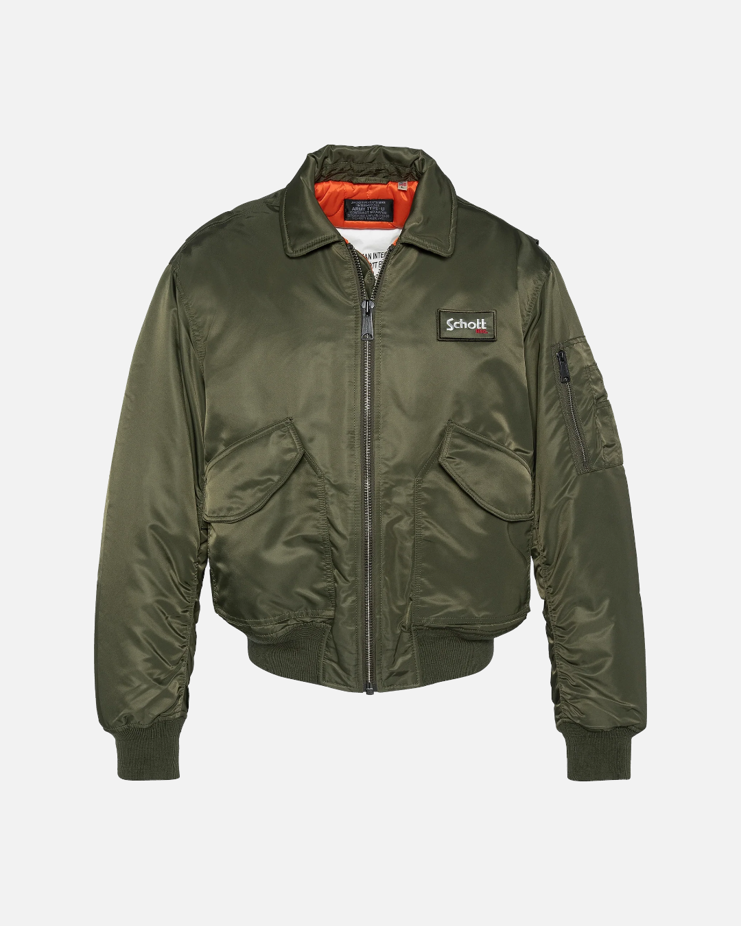 Bomber Merci Paris Schott CWU 90's kaki en nylon recyclé avec doublure orange et logo amovible