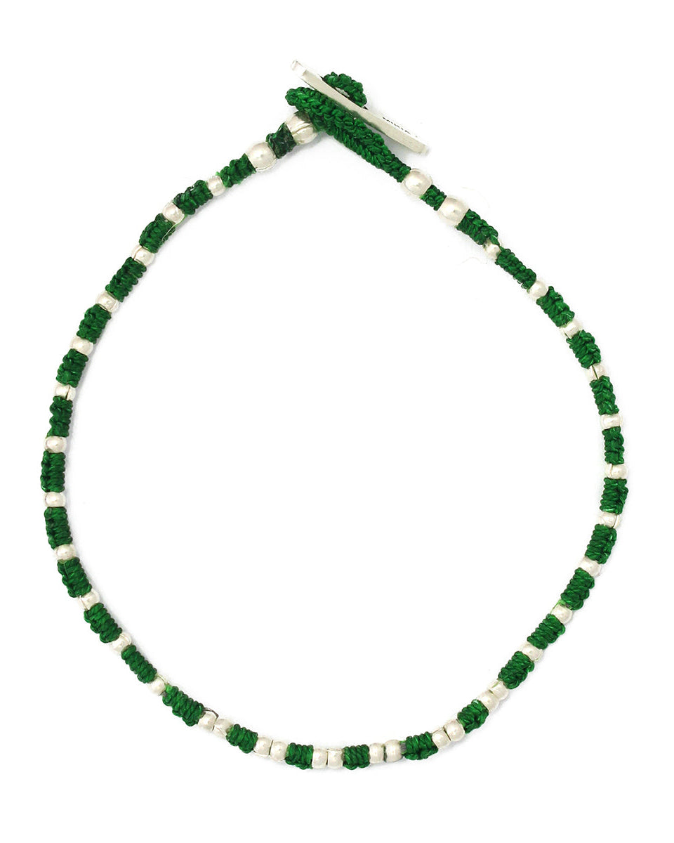 Mikia - Bracelet Small Silver Beads - Vert