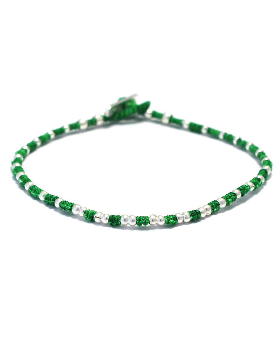 Mikia - Bracelet Small Silver Beads - Vert