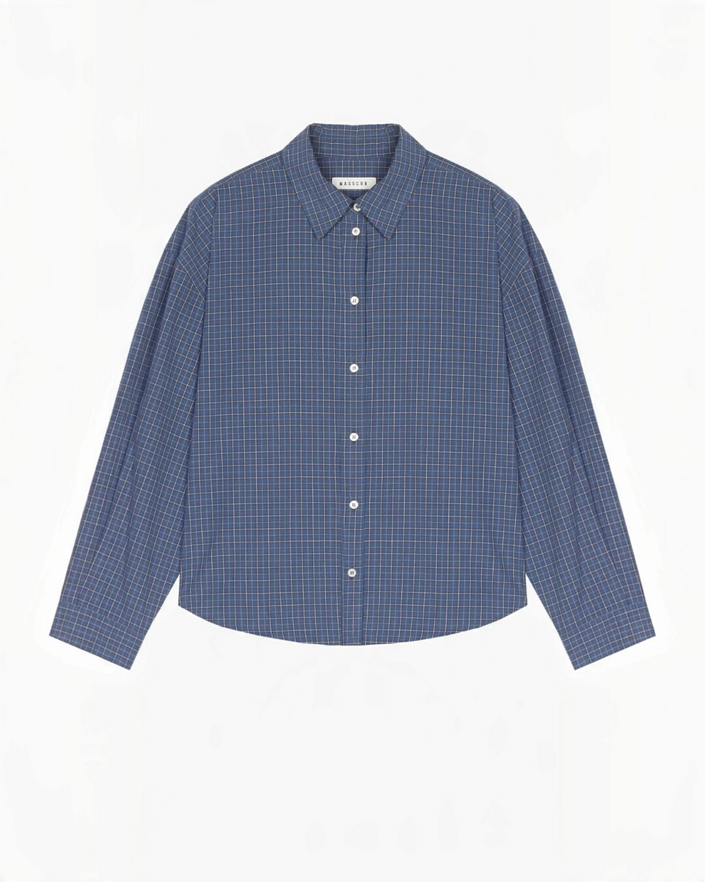 Chemise Merci Paris Masscob à carreaux bleus, manches longues et col classique, style décontracté et élégant