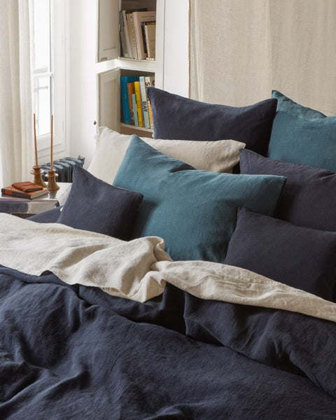 Merci - Washed linen pillowcase - Ink Blue
