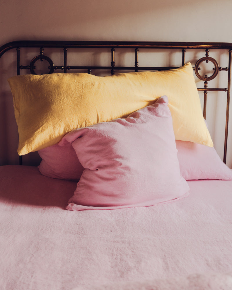 Merci - Coussin Rectangle En Lin Lavé - Jaune Citronnade