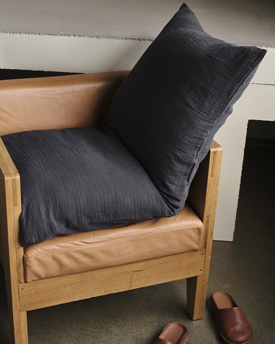 Merci - Coussin Rectangle En Gaze De Coton - Gris Fusain