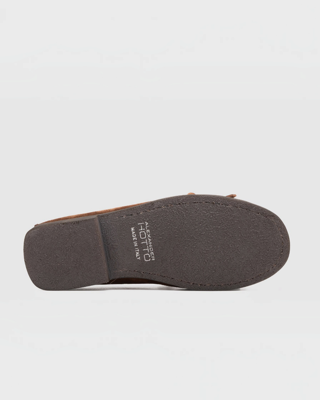 Semelle extérieure en caoutchouc marron de mocassin Merci Paris Alexander Hotto avec logo et inscription Made in Italy