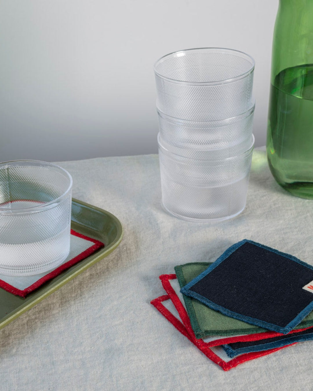 Merci - Set of 6 washed linen coasters - Ink Blue