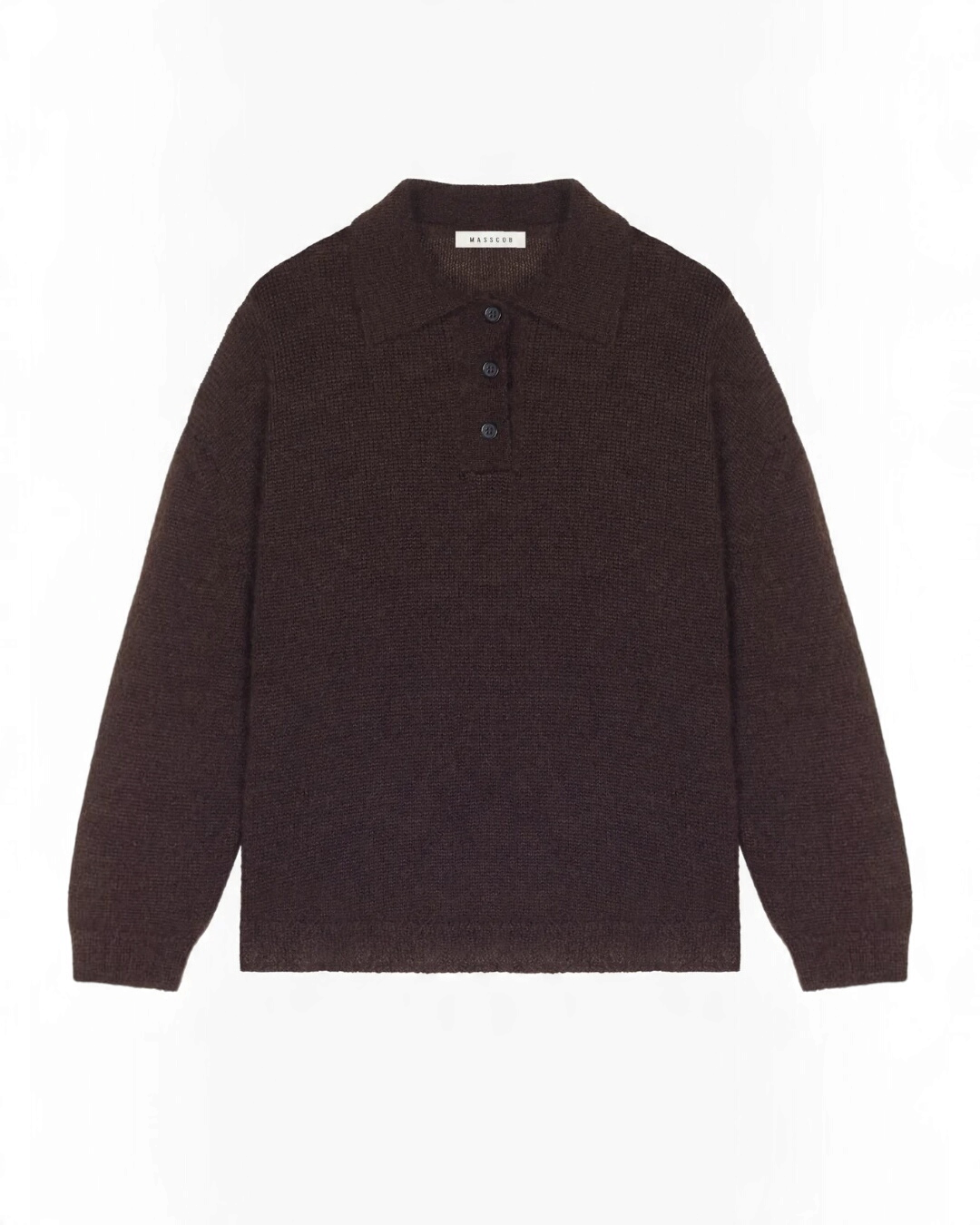 Pull polo Merci Paris Masscob marron glacé en maille douce de mohair et laine mérinos à coupe oversize