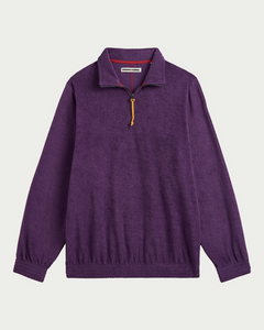 Sweat Merci Paris Homecore Atys violet à col camionneur zippé avec tirette en corde et texture peluche