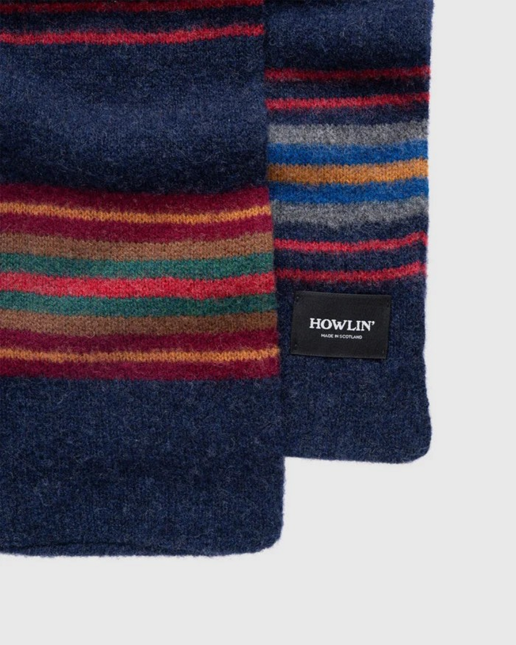 Écharpe Merci Paris Howlin' College Fun en laine d'agneau bleue à rayures multicolores et finition brossée