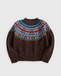 Pull Merci Paris Howlin' en laine Shetland marron avec motif jacquard Fair Isle coloré et encolure ronde