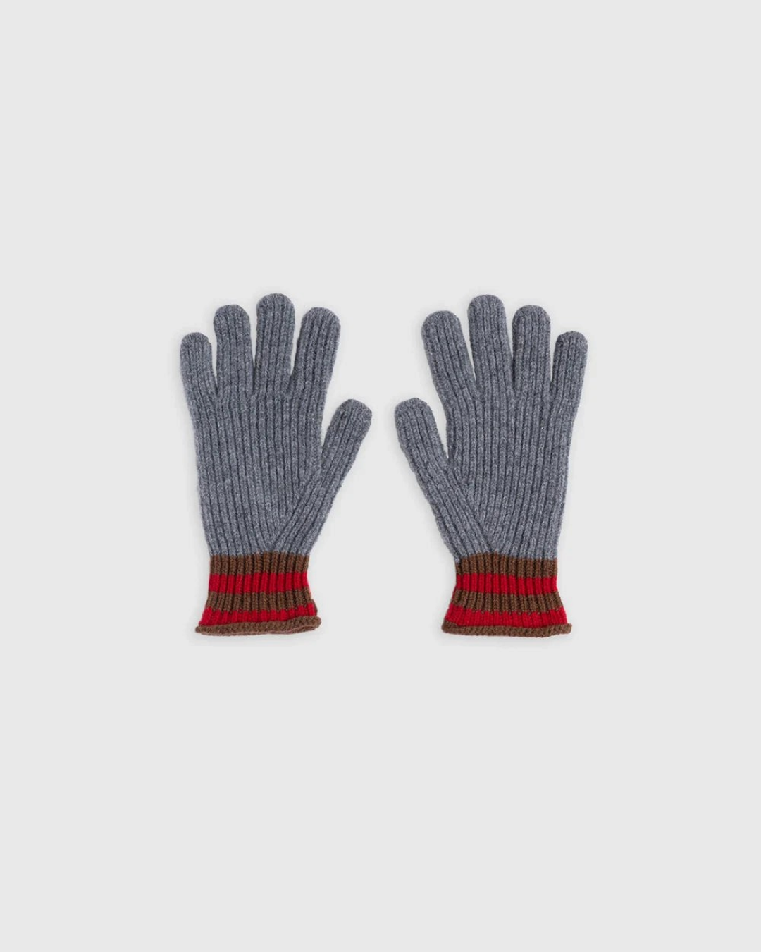 Gants Merci Paris Howlin' en laine d'agneau gris clair, maille côtelée avec poignets rayés contrastants