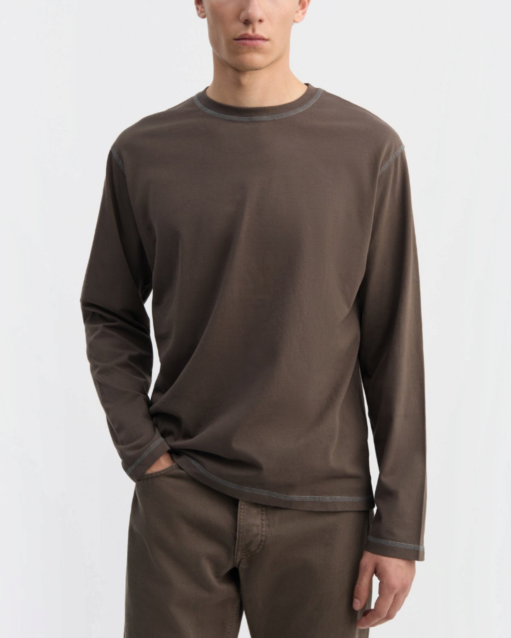Another Aspect - T-shirt manches longues 3.0 - Marron et marine