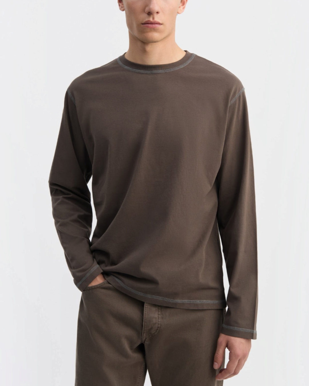 Another Aspect - T-shirt manches longues 3.0 - Marron et marine