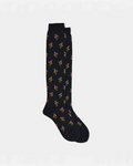 High socks Merci Paris Babaco in black wool with floral pattern of small colorful bouquets