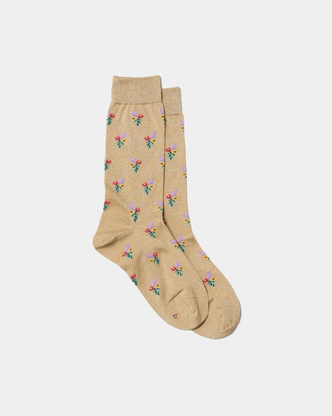 Chaussettes Merci Paris Babaco en maille lurex jaune avec motif de petits bouquets de fleurs colorées