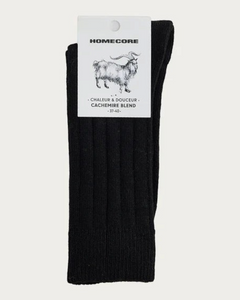 Chaussettes Merci Paris Homecore en cachemire noir avec texture côtelée et étiquette de marque