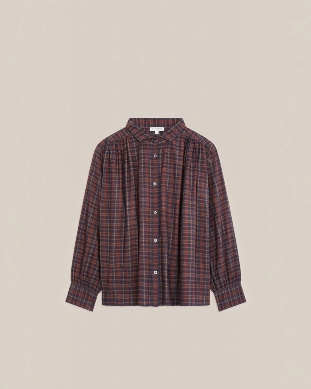 Blouse Merci Paris Moismont Carmen en voile de coton à carreaux bleu et rouge avec col classique et boutonnage