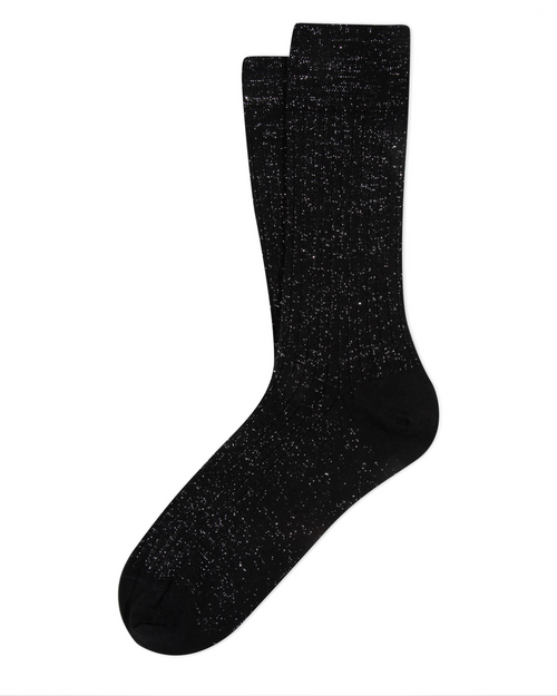 Chaussettes courtes Merci Paris Ant45 noires en maille côtelée avec fil lurex brillant, fabriquées en Italie