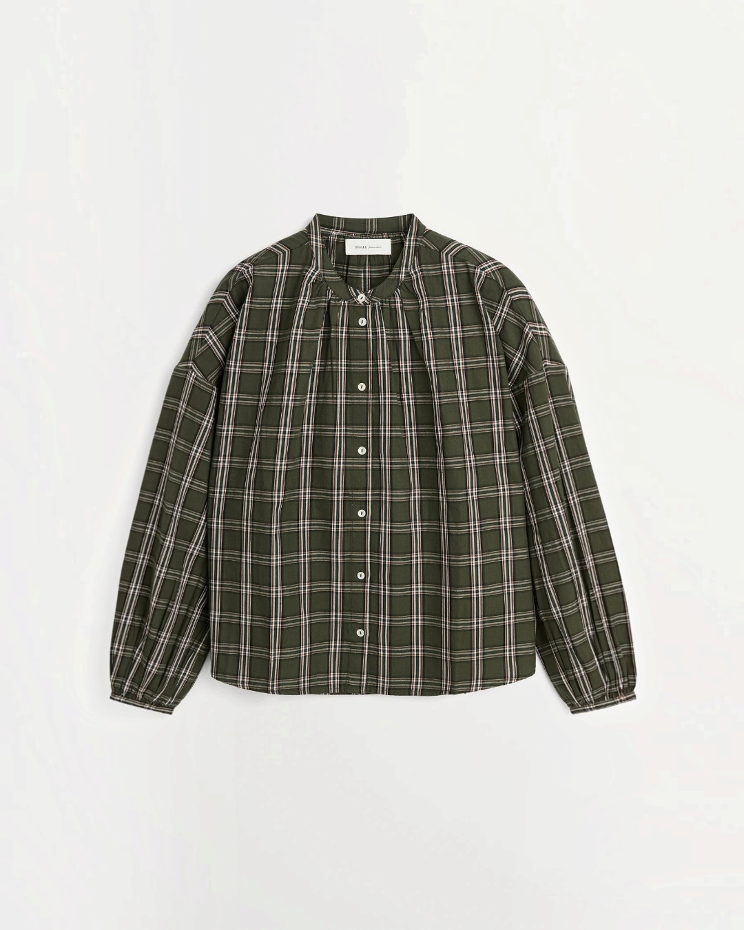 Shirt Merci Paris Skall Studio Cilla in green and white organic cotton check, loose fit and round neck
