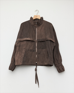 Veste zippée Merci Paris Colbo en mélange coton et lin marron métallisé avec col montant et ourlet ajustable