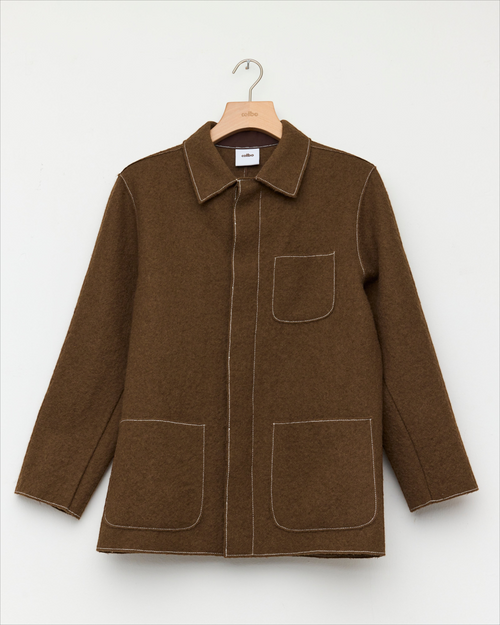 Veste tailleur Merci Paris Colbo en laine rouille avec surpiqûres contrastantes et poches plaquées
