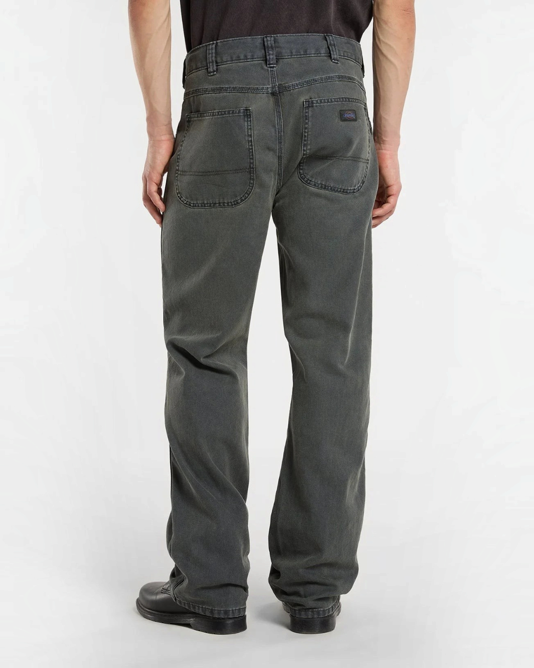 Rear view of green Houck pants Merci Paris Dickies in cotton canvas with patch pockets and relaxed fit