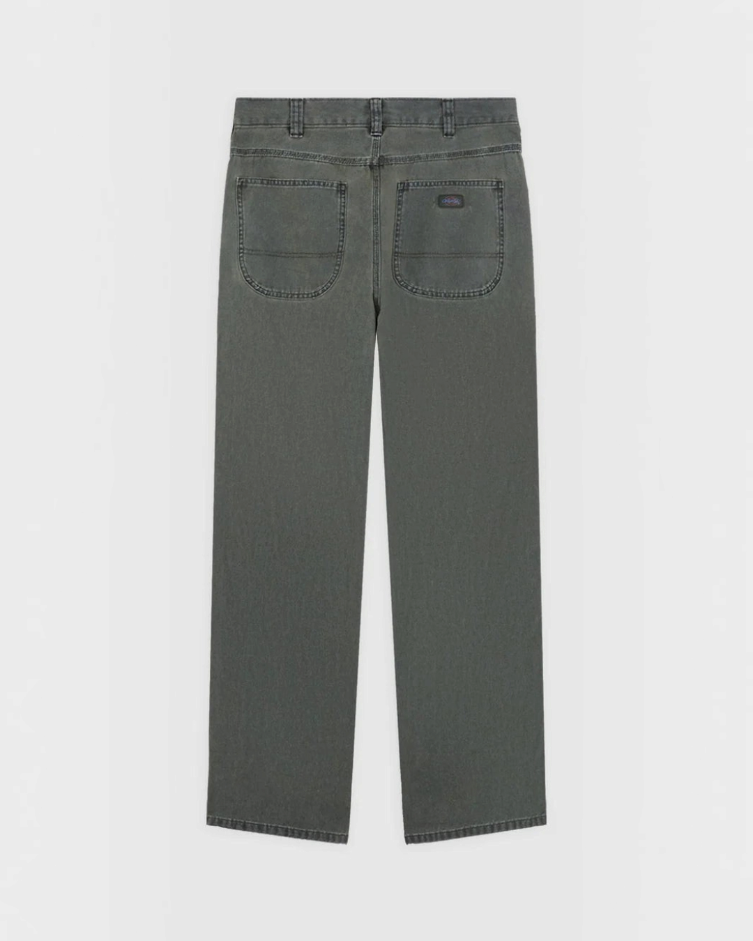 Rear view of the green Houck pants in cotton canvas Dickies at Merci Paris with patch pockets and label