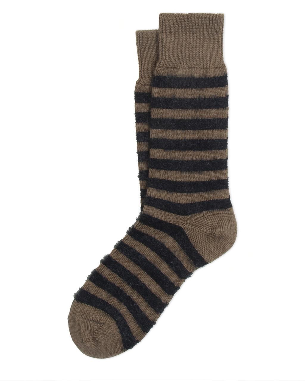 Chaussettes Merci Paris Ant45 Elodie en laine marron à rayures noires contrastées avec une texture douce effet peluche