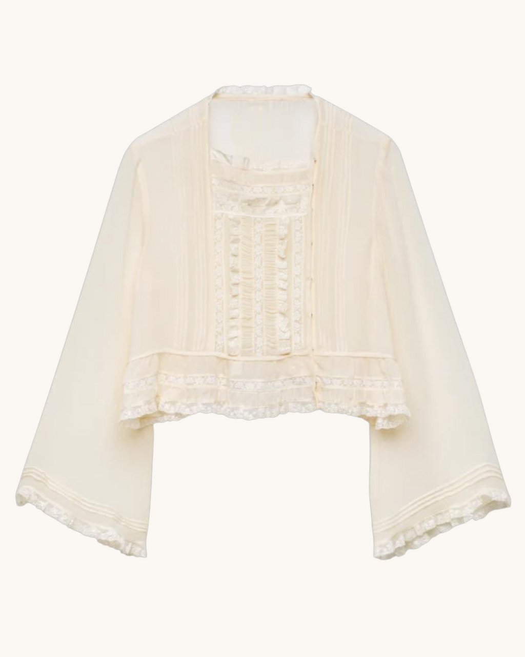Blouse Merci Paris Dôen Elodine écrue en soie avec dentelle édouardienne, encolure carrée et manches évasées