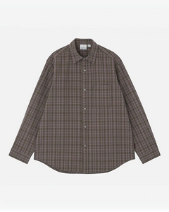 Chemise Merci Paris Gramicci en coton épais à carreaux violets et marron avec poche poitrine et coupe décontractée