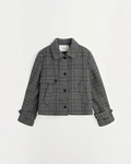 Short jacket Merci Paris Skall Studio Harriet in gray recycled wool with check pattern, classic collar and buttons