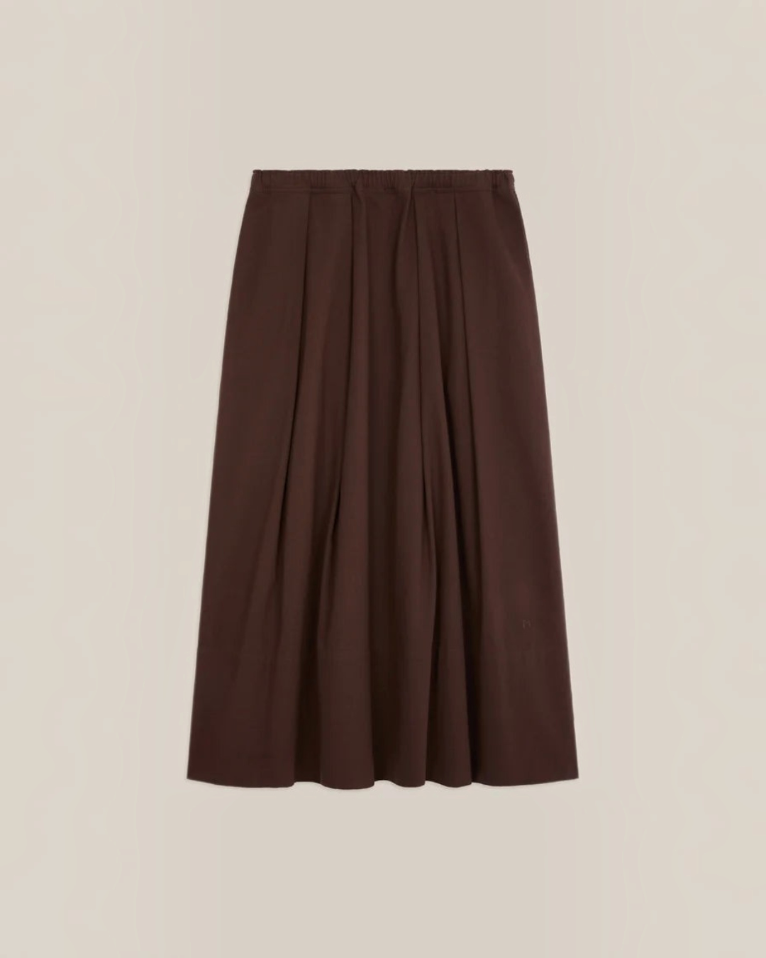 Jupe longue Merci Paris Moismont Paule en twill de coton marron avec taille élastiquée et plis délicats