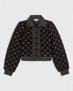 Veste Jaipur Merci Paris noire matelassée avec motif à carreaux colorés et boutons contrastants