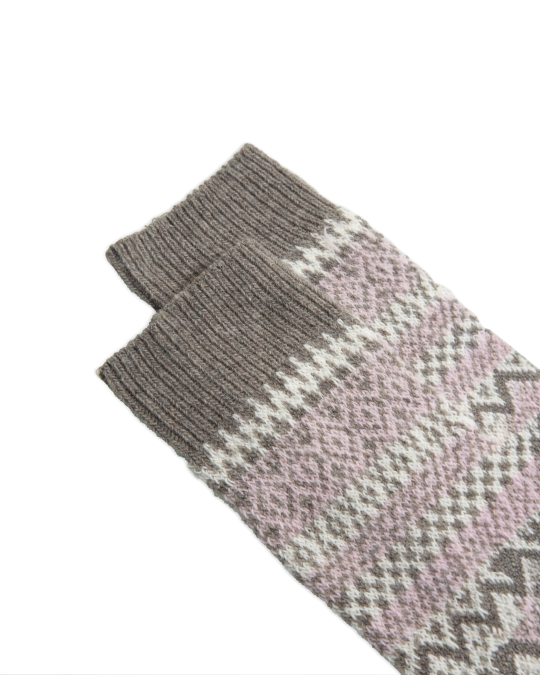 Chaussettes courtes Merci Paris Ant45 en laine et cachemire taupe avec motif jacquard d'inspiration nordique