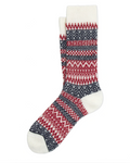 Chaussettes courtes Merci Paris Ant45 en laine et cachemire crème à motifs jacquard nordiques rouges et bleu marine