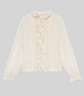 Blouse Merci Paris Dôen Magdeleine blouse in ecru silk with ruffles, delicate lace and ribbed pleats on the front