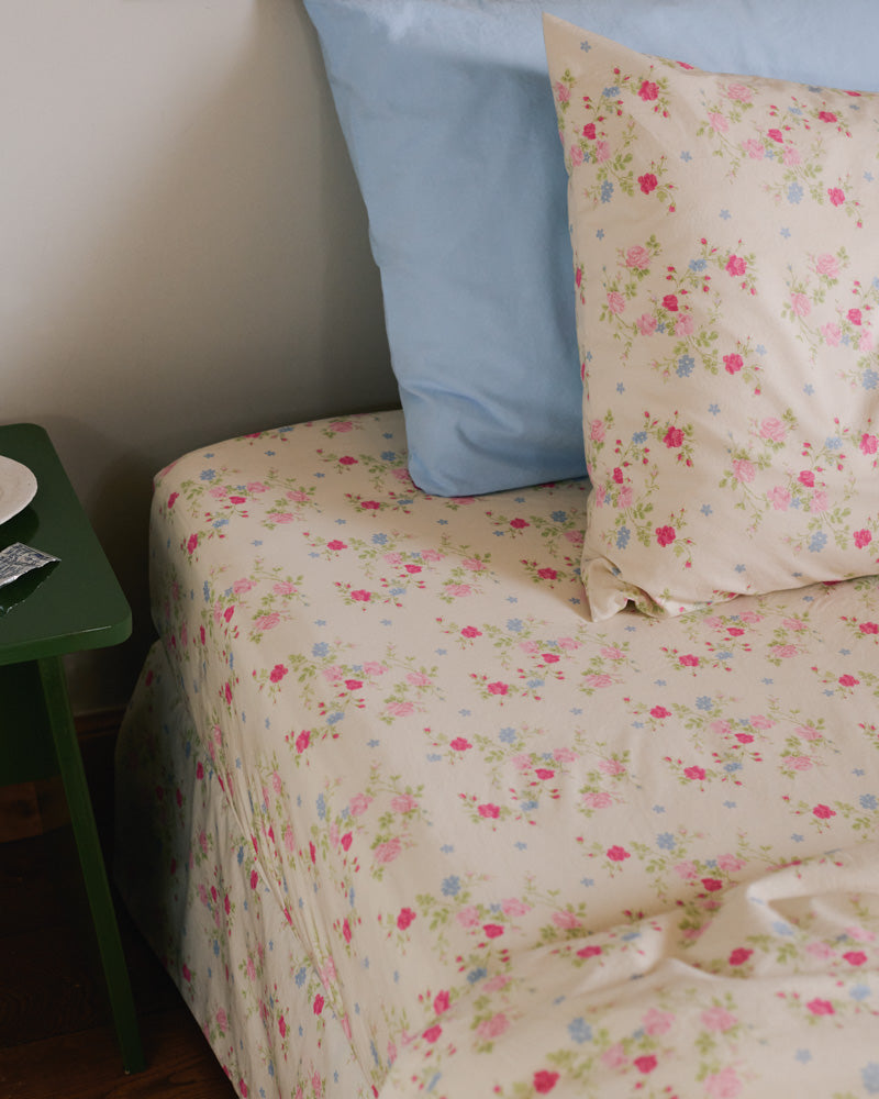 Merci - Parure en percale de coton - Jardin — détail et mise en scène