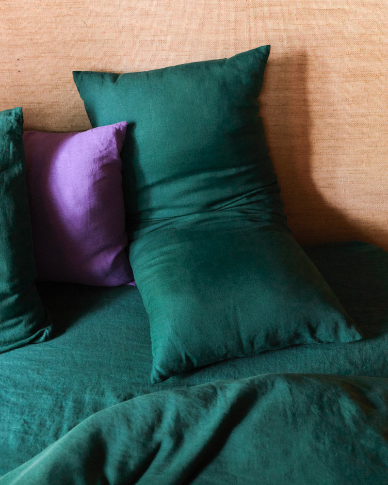 Merci - Coussin Rectangle En Lin Lavé - Vert Séquoia