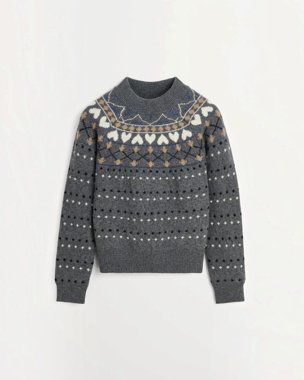 Pull Merci Paris Skall Studio Misty en laine mérinos recyclée grise avec motif jacquard et finitions côtelées